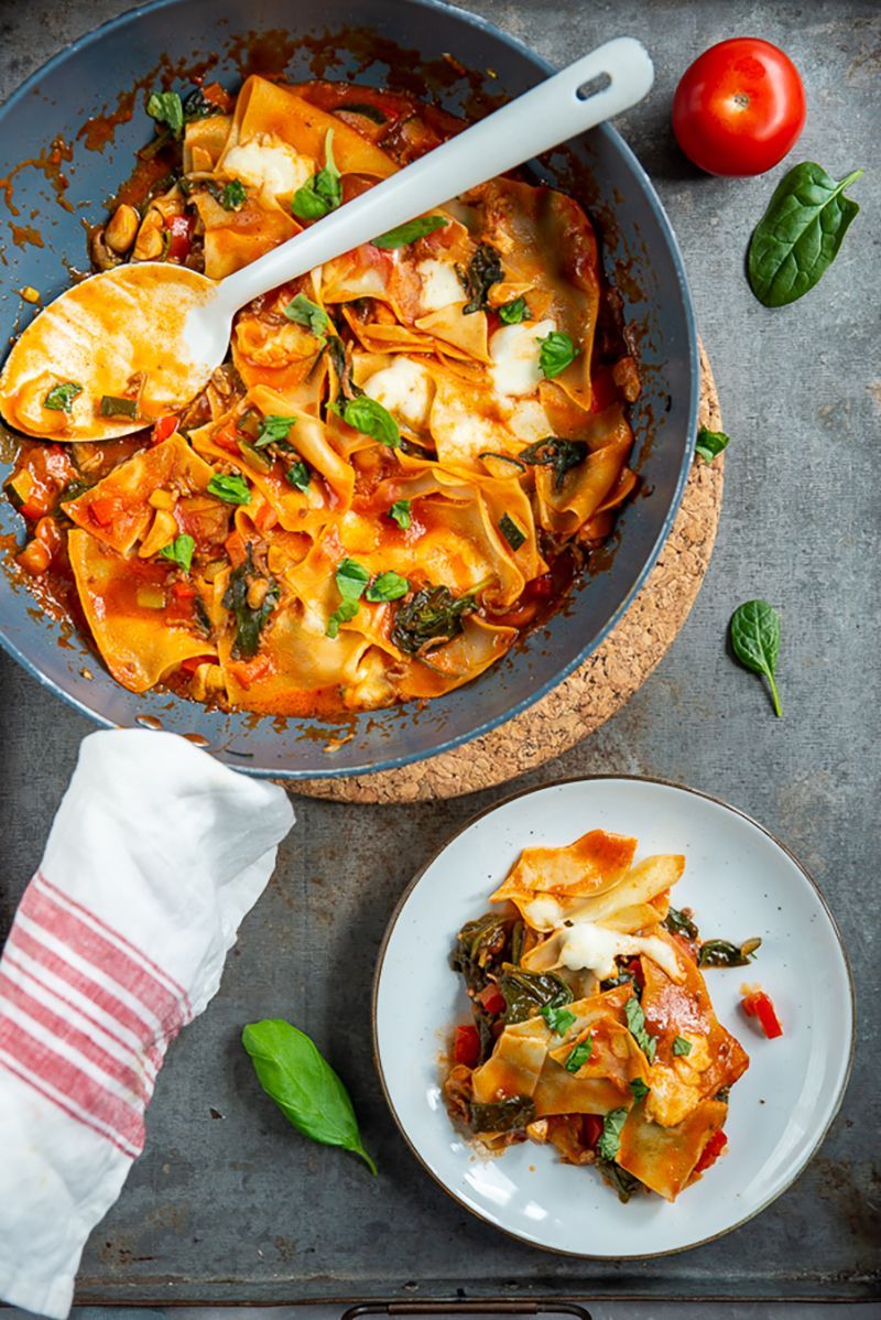 Lasagne uit de pan met spinazie