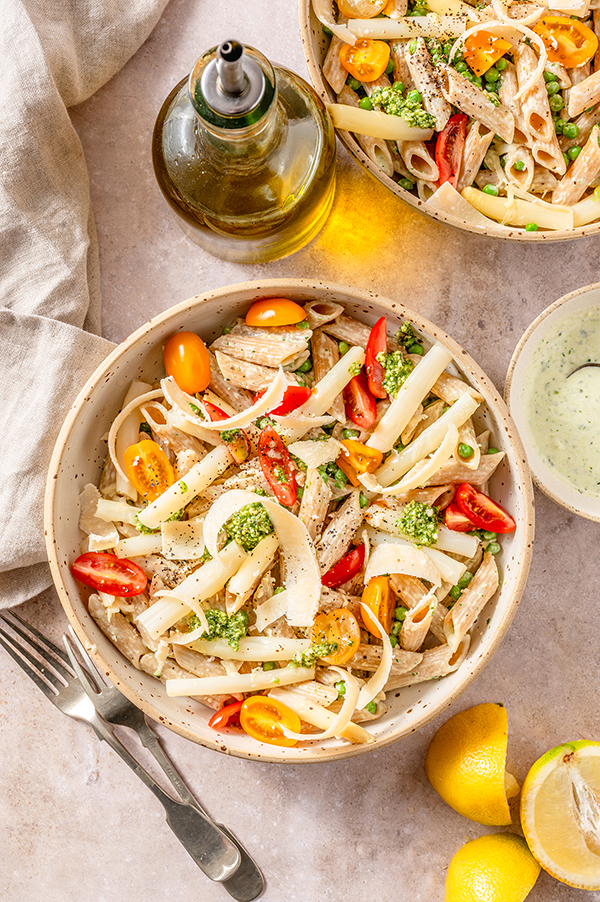 Romige pasta met asperge en pesto