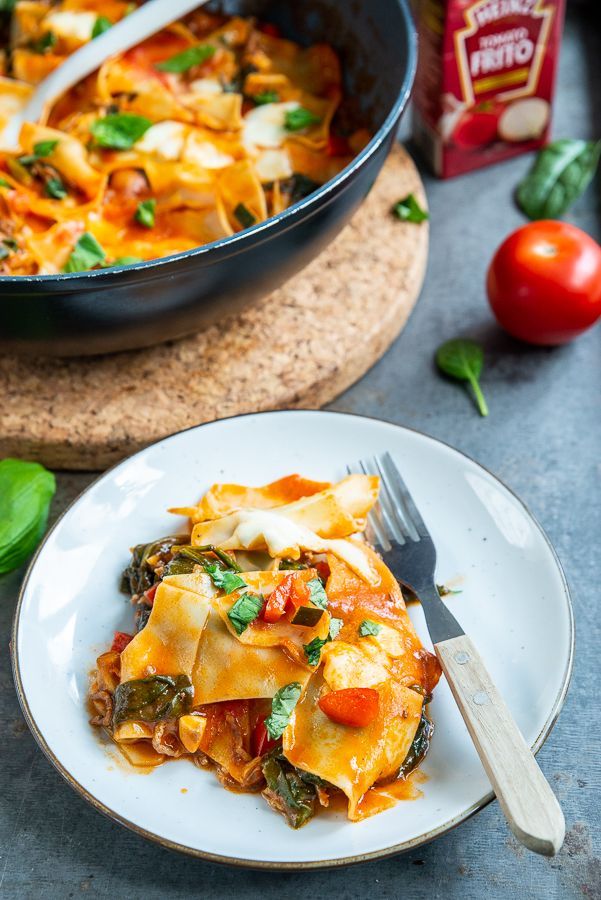 Lasagne uit de pan met spinazie