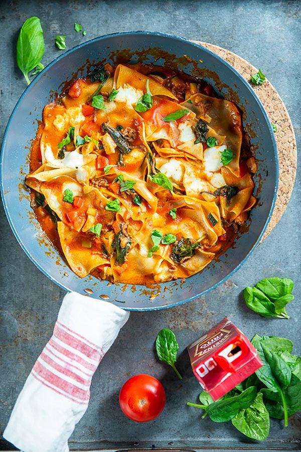 Lasagne uit de pan met spinazie